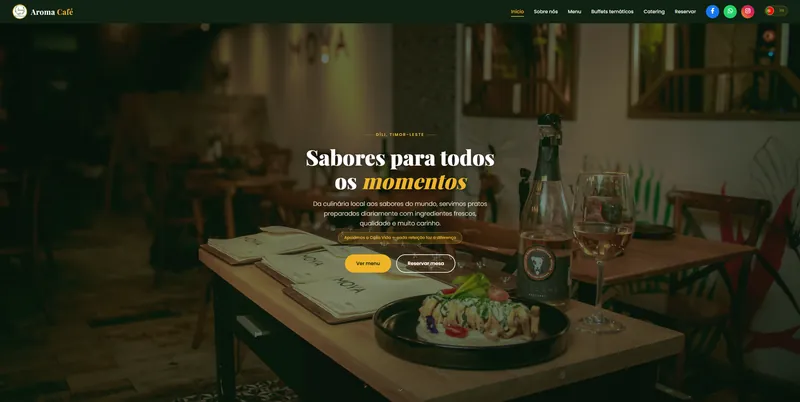 Aroma Café: home page with the title “Flavours for every moment”